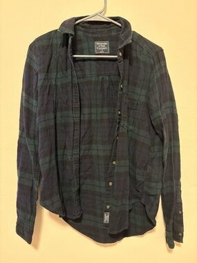 Abercrombie & Fitch Dark Navy and Deep Green Plaid Shirt